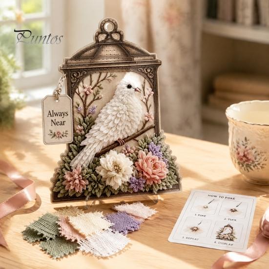 Huiswarmingscadeau voor Natuurliefhebbers 3D Stof Poke Art Kit, DIY Vogel Geheugen Lantaarn Bloemen Geïnspireerd Huisornament En Patronen, Punch Needle Knutselkit