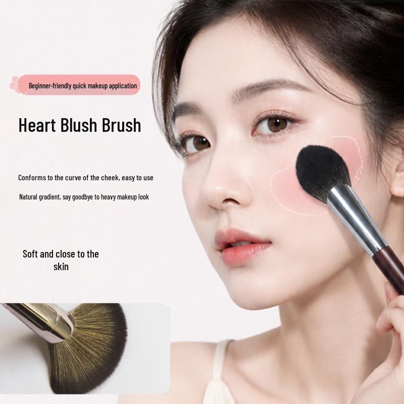 High-End Rosewood Peach Heart Blush & Eyeshadow Brush with Synthetic Bristles