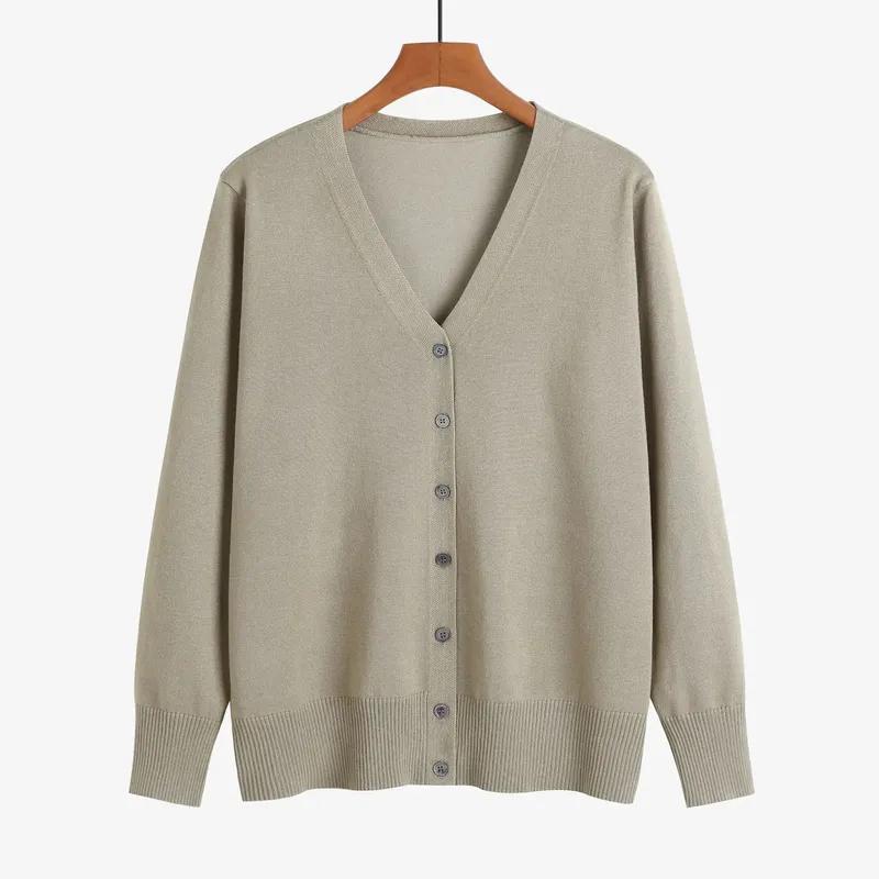2023 Autumn Office Sweater Knitwear Casual V-neck Long Sleeve Cardigan Versatile Solid Button Knitted Cardigans Outwear 29625