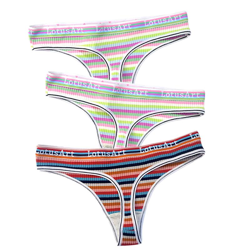 YOUULAR 3 Teile/los Mode Frauen Baumwolle Nahtlose G-string Sexy Bunte Gestreifte Dessous Höschen Thongs Weibliche Unterwäsche Dessous M-XL