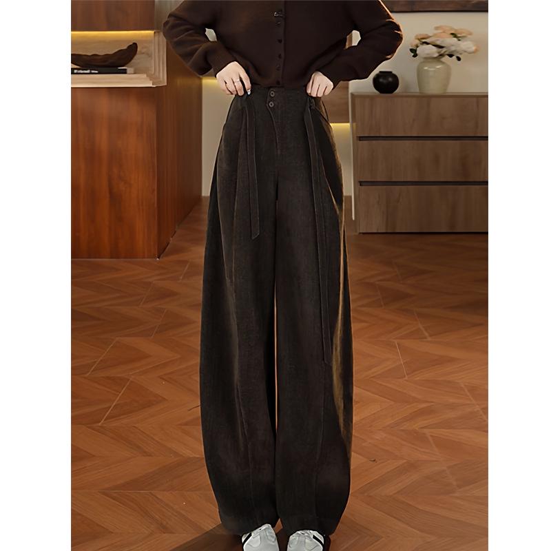 

Korean Minimalist High-Waisted Wide-Leg Women s Pants, 2025 Autumn/Winter Lace-Up Slimming Banana Style Small