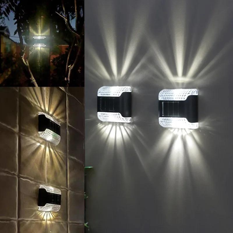 Warm White & White Light Outdoor Solar Wall Lamp Garden Landscape Lighting Courtyard Corridor Walkway Step Deck Stairs LED Night Iight Christmas Decor