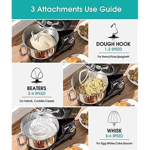 Robot Pâtissier - FACELLE - 1500W - Bol 6,2L - 6 Vitesses - Accessoires Inclus