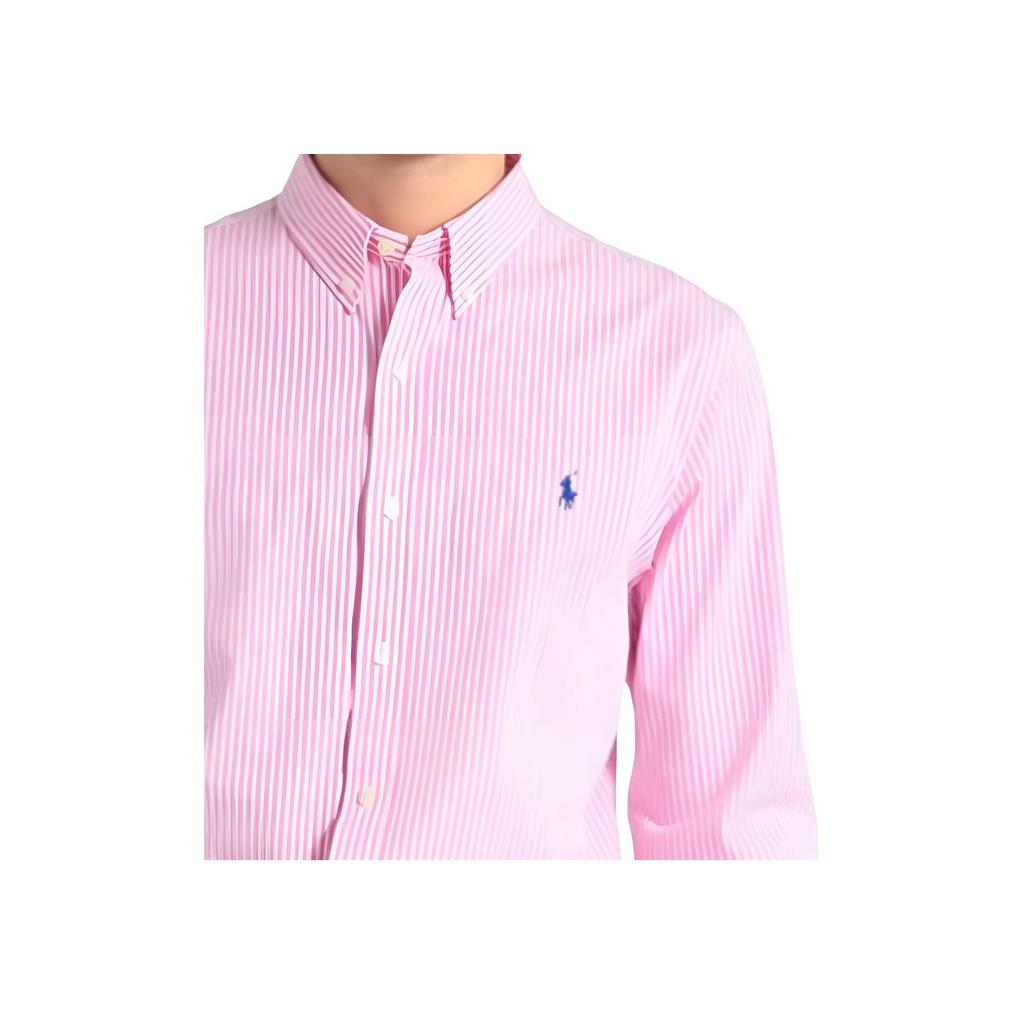 Polo Ralph Lauren Polo Striped Pony Embroidered Poplin Long Sleeve Shirt Men Shirts Pink 712818501-001
