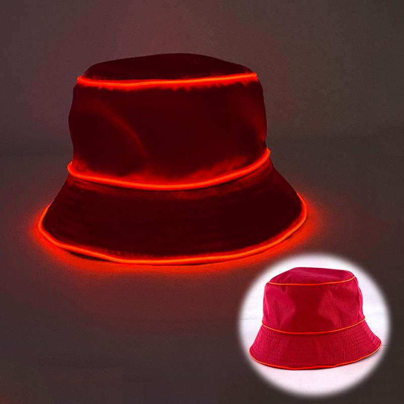 Unisex LED Világítós Hímzett Bucket Kalap Logóval és Egyszínű Lapos Tetővel