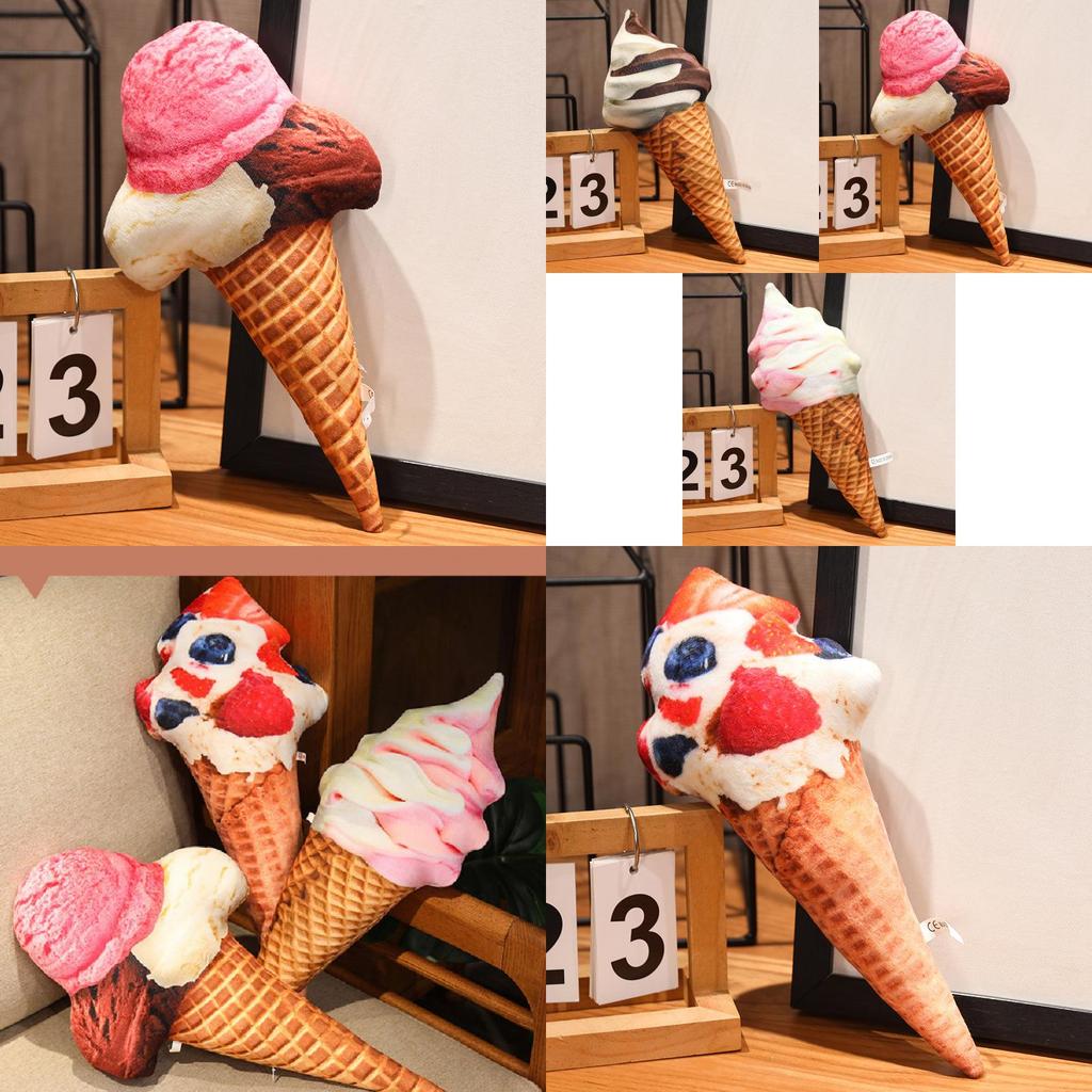 Almofada de Pelúcia Fofa de Cone de Sorvete Creme de Morango Chocolate Baunilha 20cm Boneca de Pelúcia