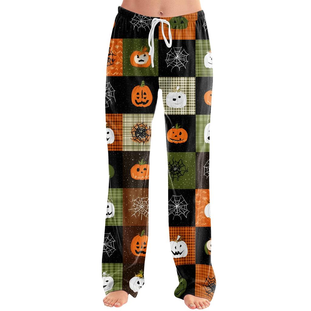 Damen Jogginghose mit Kordelzug, lässige Halloween-Print-Hose, volle Länge, lockere Passform, elastischer Bund, für entspannte Kleidung