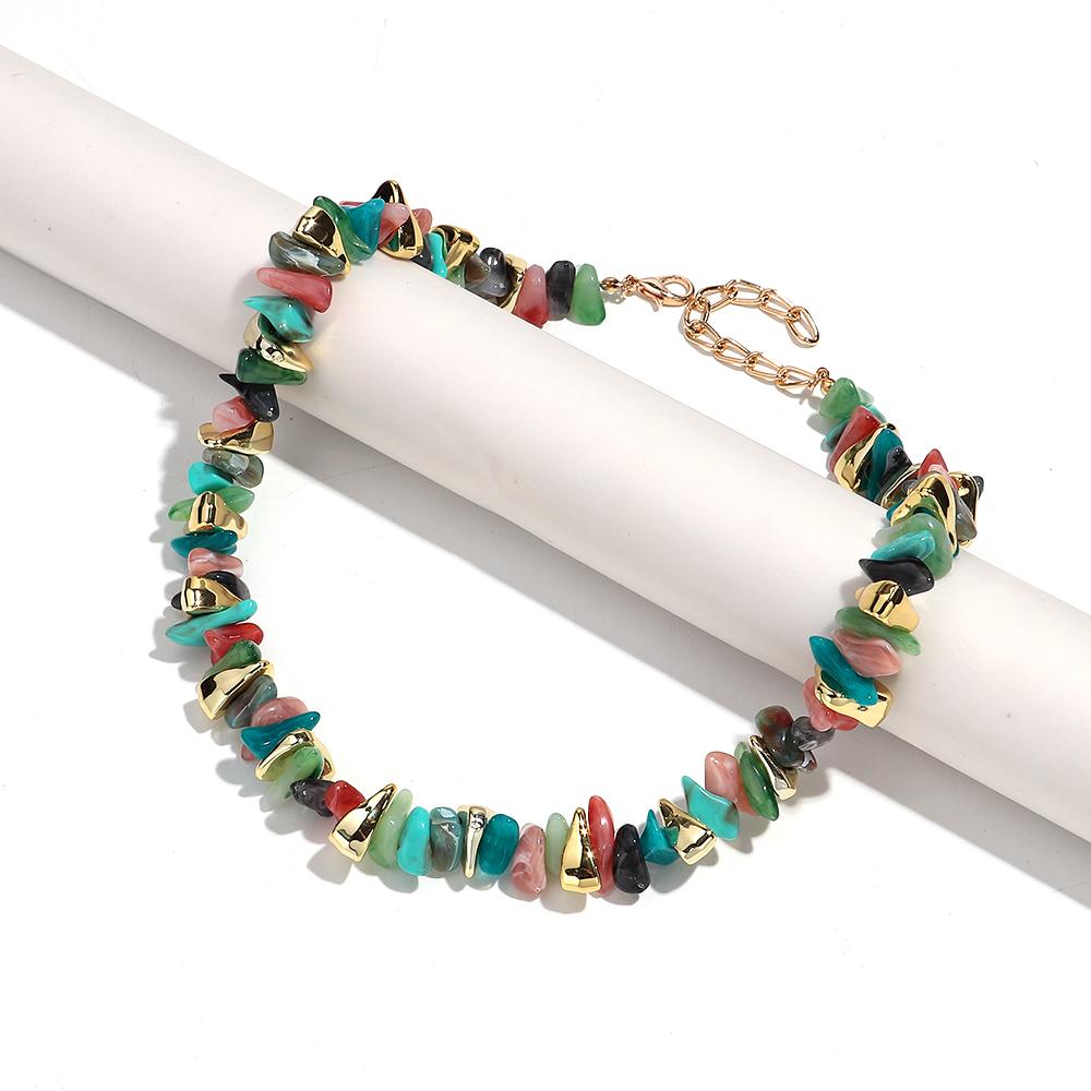 Acrylic Irregular Imitation Crushed Stone Beaded Bracelet for Women Boho Multicolored Strechy Bracelets Vacation Jewelry Gifts