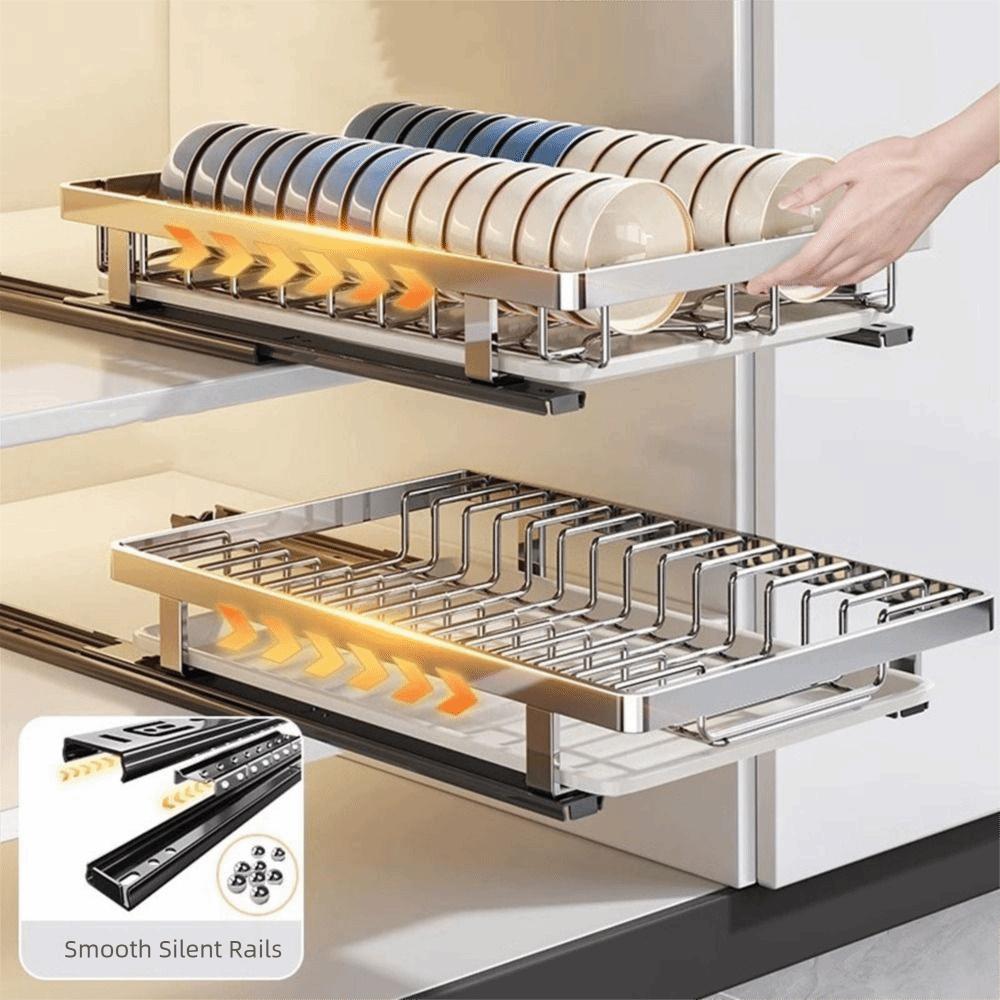 Large Pull-out Dish Rack Drawer Type Dish Drainer Storage Rack Durable Cabinets Organizer  Kitchen