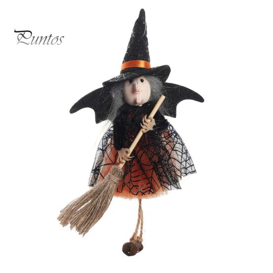 Halloween Witch Decoration Soft Cloth Gauze Skirt Mini Broom Witch Stuffed Doll Hanging Ornament Festival Witch Figurine Pendant Halloween Decoration