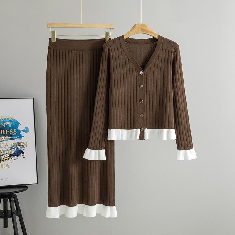Europäisches Strick-Cardigan- und Rock-Set für Damen - Glockenärmel, Frühling-Herbst, Koreanischer Stil