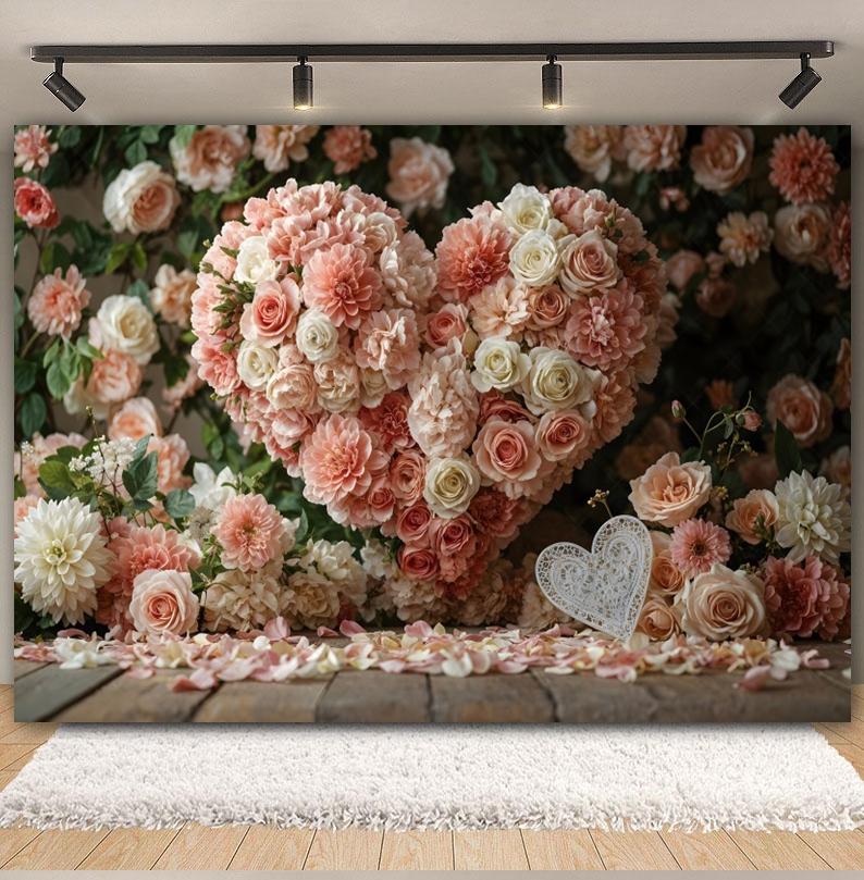 February 14 Valentine's Day Photography Background Rose Flowers Love Heart Kids Birthday Wedding Portrait Decor Photo Backdrop