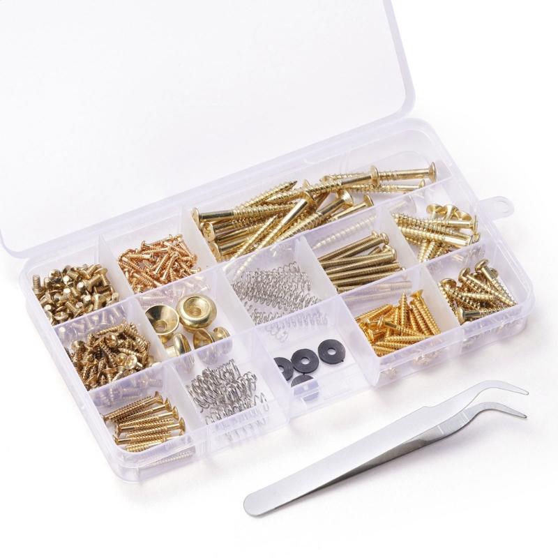 254 Pieces Guitar Screw Kits 9 Types Assortment Set with Springs for Guitar Bridge, Pickguard, Tuner, Switch, Neck Plate