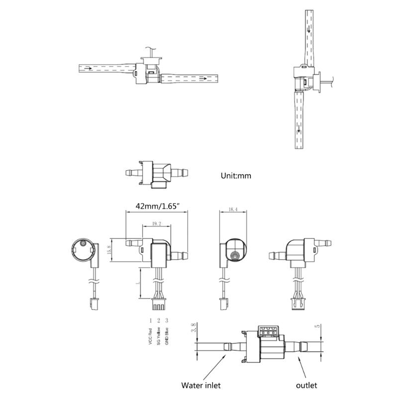 Wasserdurchflusssensor Flüssigkeitsmesser Wasserregler Transparentes Gehäuse Hall-Durchflusssensor Anzeige Zähler 40-150mVMIN DC5-15V