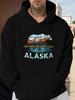Casual Hoodie with Bear & Mountain Print - Cozy Fleece Pullover