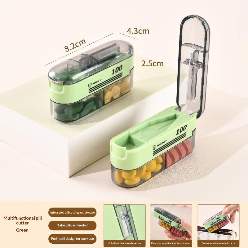 Bärbar Pillerdelare 1 st Tablettskärare Förvaringsfodral Med Dosett Organizer Säker Bladdesign För Resor Hem Apotek