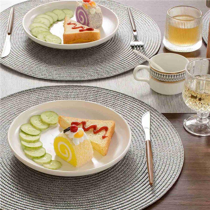 Round Braided Placemats Set Of 12 Table Mats For Dining Tables Woven Washable Non-Slip Place Mats 15 Inch(Light Grey)