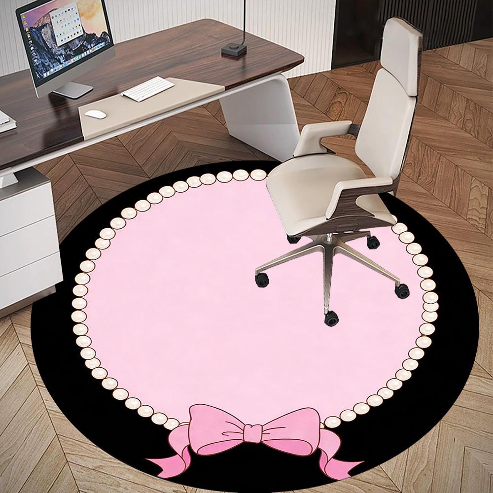 1pc Pearl Bow Round Chair Mat Office Area Rug - Non-Slip, Floor Mat for Office, Bedroom, and Indoor Decor P127219
