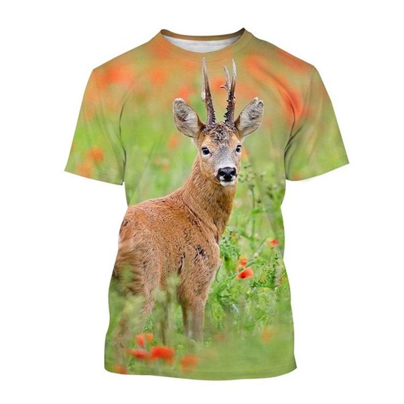 New Fashion Outdoors Jungle Animal Deer Graphic T Shirts For Men Summer Casual Personality Trend Printed O-neck Short Sleeve Top