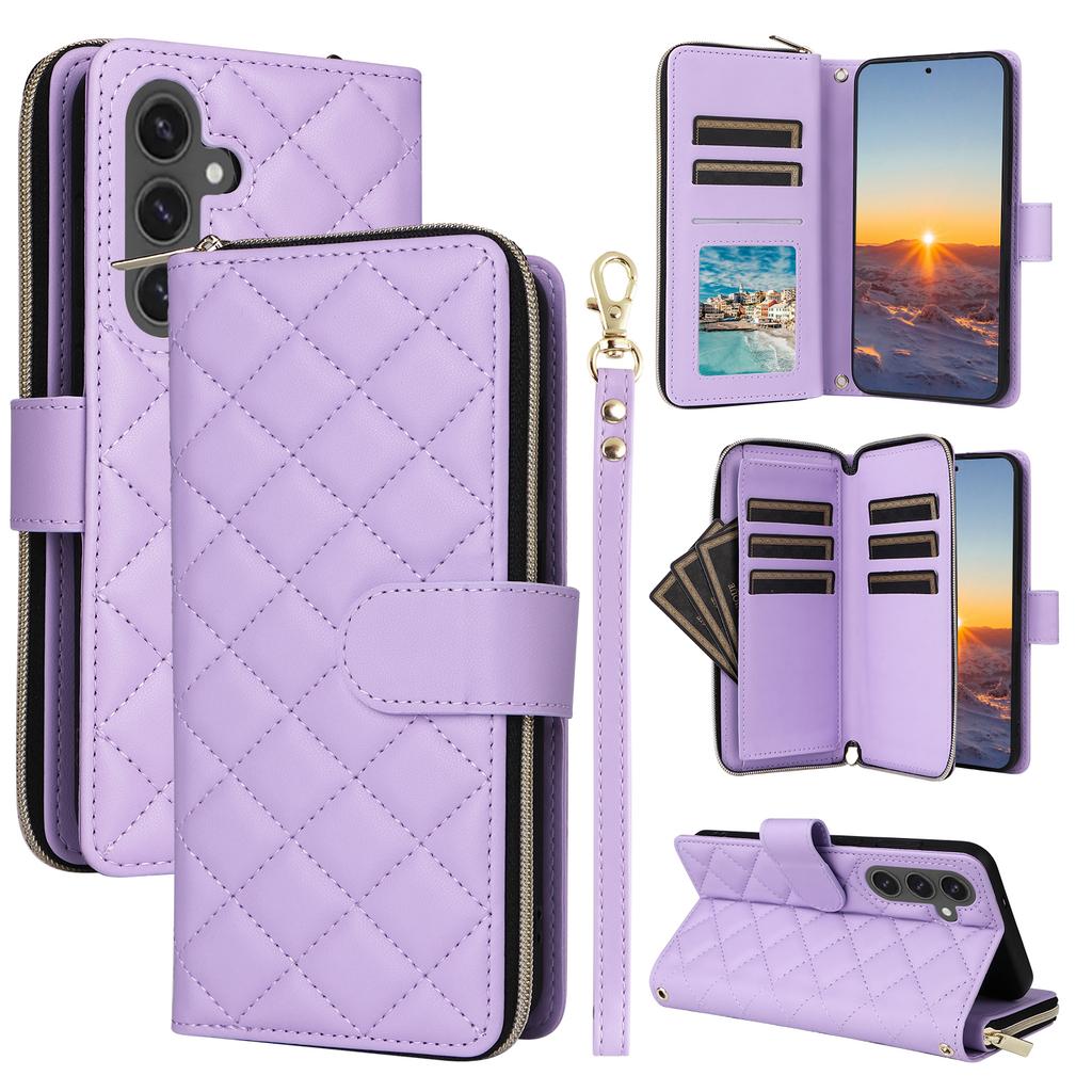 For Samsung Galaxy S24 FE Case Zipper Wallet Rhombus PU Leather Crossbody Phone Bag