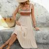 Women's Summer Maxi Dress Casual Bohemian Sleeveless Printed Square Neck Multi-Layered Long Beach Sundress