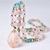 Handmade Pink Crystal Teardrop Pendant Necklace Women Long Layered Style Boho Chic Statement Jewelry