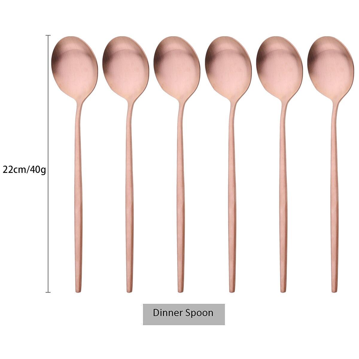 

6Pcs/Set Набір обідніх ложок із чорного золота Матовий столовий посуд із нержавіючої сталі Вестерн Столові прилади Десертна ложка Посуд для вечірки Кухонний набір столового срібла рожевий колір золота