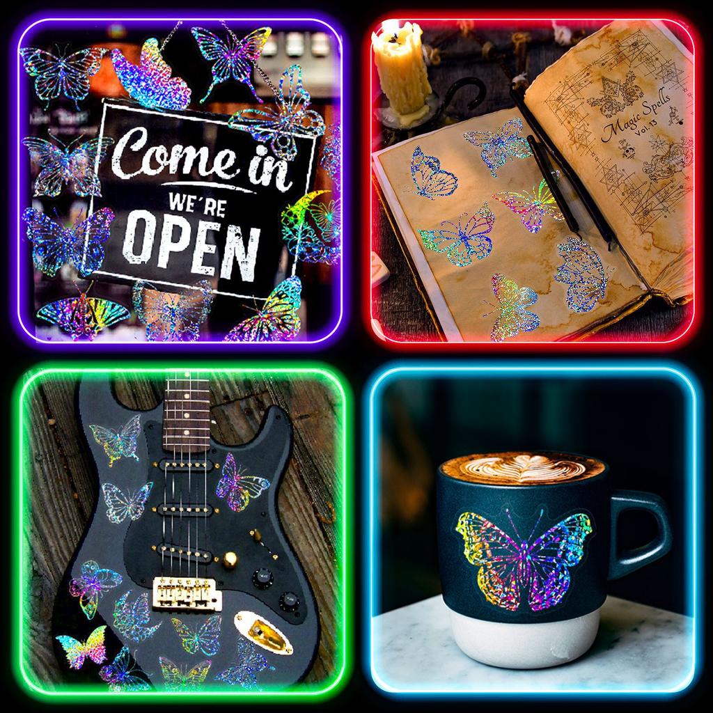 100 Transparent Butterfly Laser Stickers Holographic Stickers Laser Flash Holographic Stickers