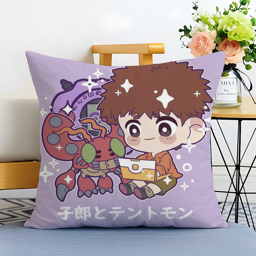 Cute DDigimon Adventure Cushion Cover Washable Linen Pillowcase Soft for Sofa Bed Cozy Home Room Decor