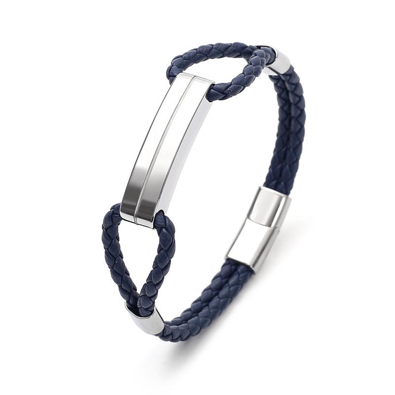 Men s Titanium  Stainless Steel Woven Leather Bracelets стиль 1