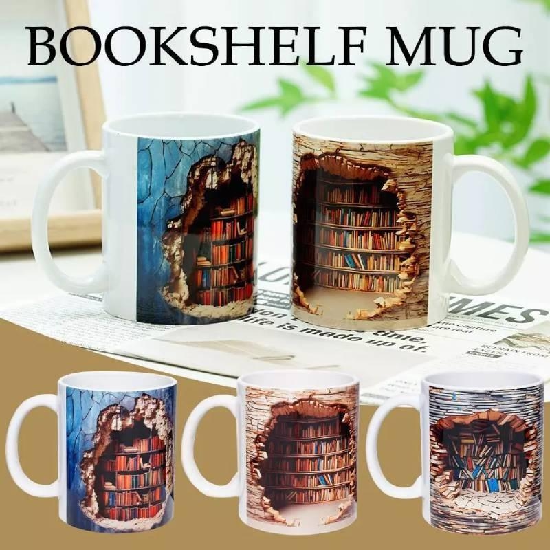 Library 3d Bookshelf Pattern Mug Old Book Water Cup Drinking Ceramic Cups Gift