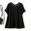 Beaded! Export Single for Women Summer Ice Cotton round Neck Short Sleeve and Long Pattern Sanzhai Ruched Patchwork T-shirt Strong Push
