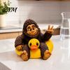 Lifelike Resin Statue Sasquatch And Duck Figurine, on Swimming Ring Statue, Small Collectible Ornament Funny Animal for Home Tabletop Shelf