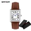 Sanda Rectangular Wrist Watches Women Man Unsex Silver Case Luxury Top Brand Leather Band Quartz Clock Zegarek Damski 1108