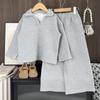 2025 European & American Girls' V-Neck Lapel Two-Piece Set - Loose Solid Color, Long Sleeve, Long Pants for Autumn & Winter
