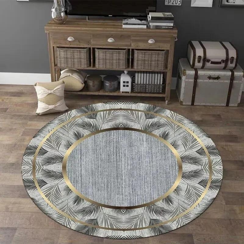 European Style Luxury Round Carpet Home Living Room Kitchen Non-slip Large Rugs Bedroom Cloakroom Short Floor Mats Decoration