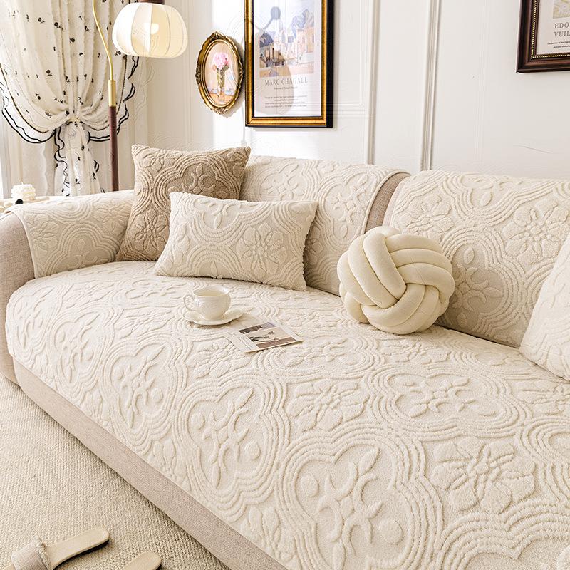 New Cream Style Thick Sofa Cover Fabric Anti Slip and Warm Straight Row Sofa Cushion Modern and Simple Style Autumn and Winter