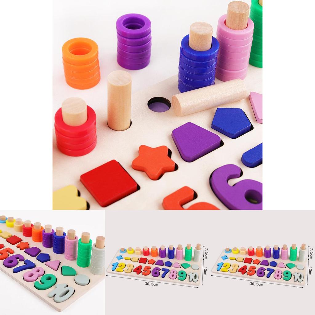 Wooden Number Shape Threeinone Counting Board Educational Toy For Early Learning Kids