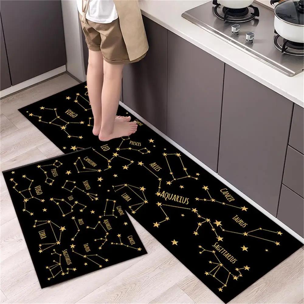 Black White Moroccan Pattern Kitchen Mat Non-Slip Machine Washable Rug Set for Home Decor Anti-Fatigue Floor Mats