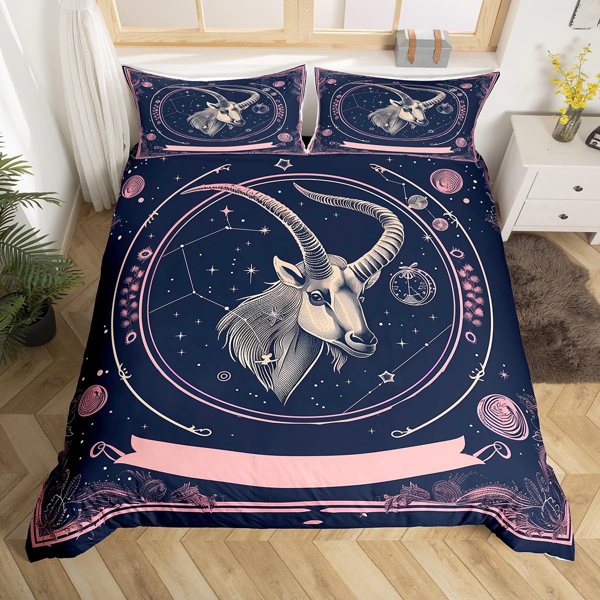 

Gemini Soft Duvet Cover King,Boho Stary Constelations Astrology Zodiac Warm Comforter Cover Mplusala Flower Neon Blue Gliter Beding Set 100*200cm Single