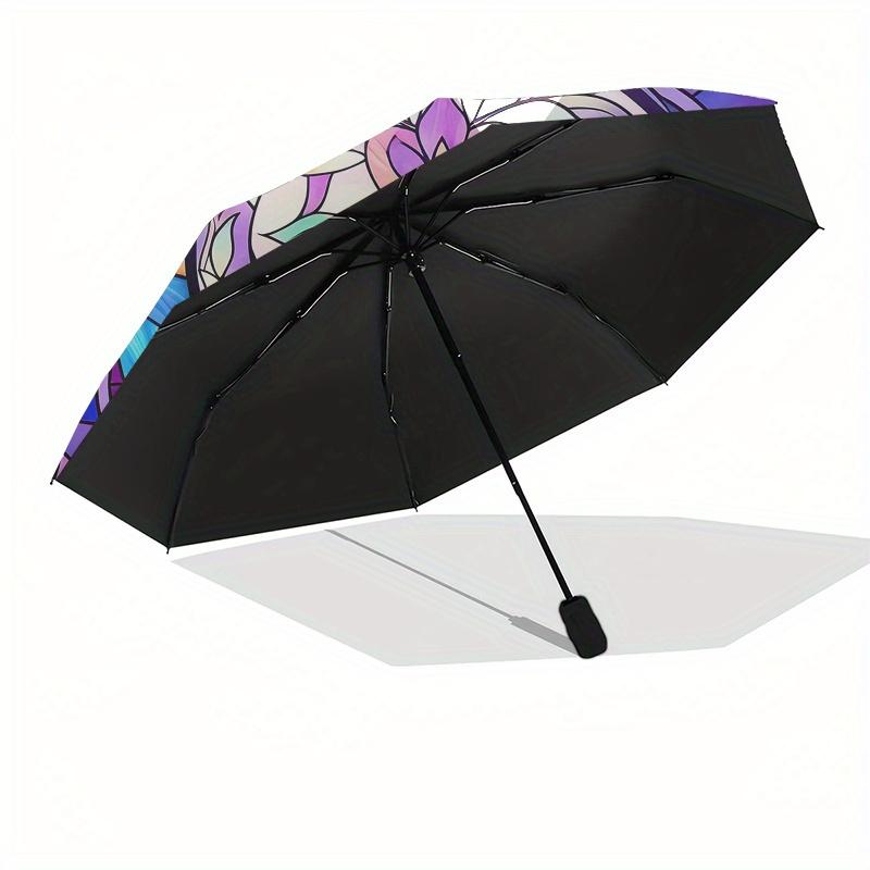 Colorful Sugar Skull Stained Wall Art DecorUmbrella, Portable 3-Fold Compact Umbrella for Men & Women Gift