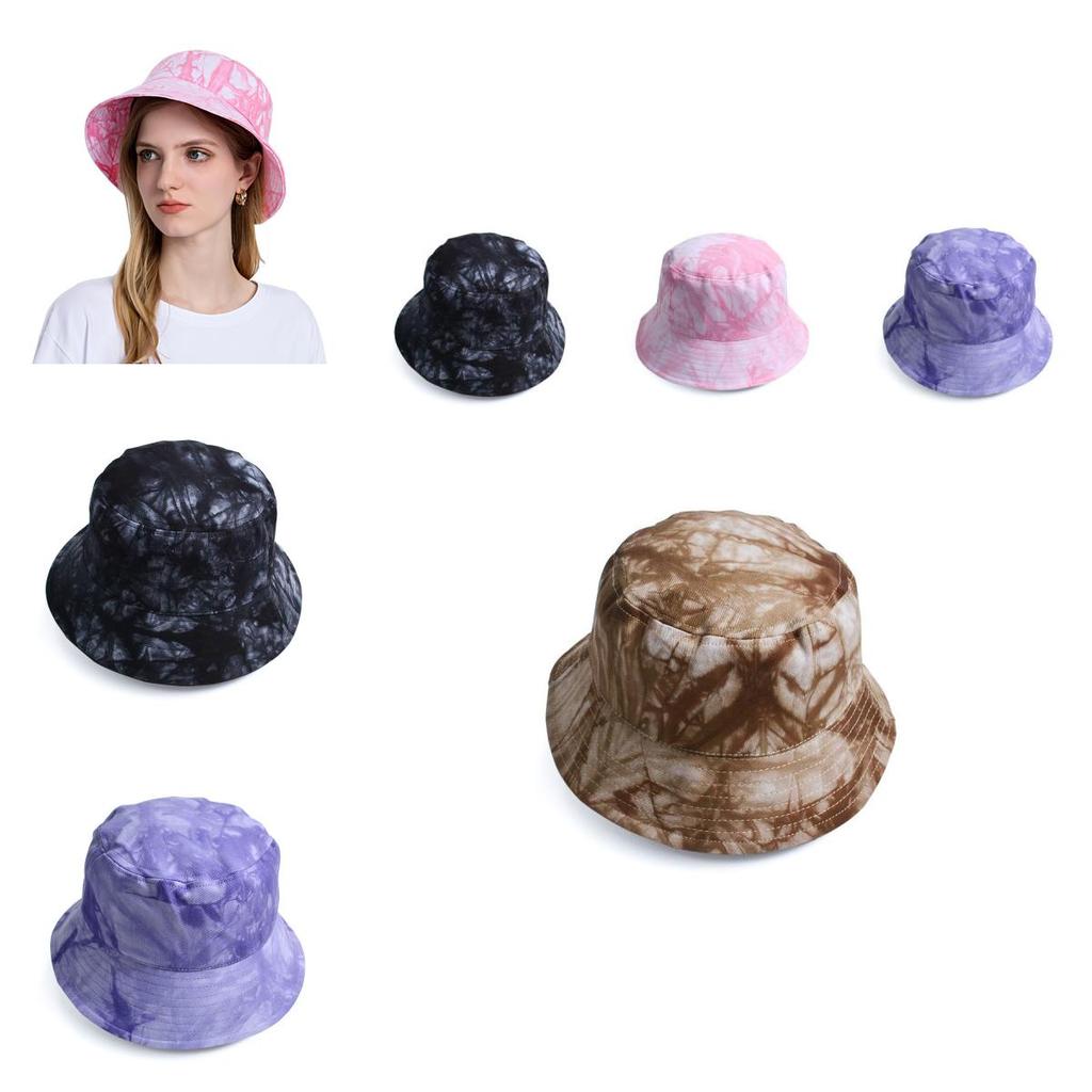 Cotton Summer Tie Dyeing Fisherman Hat With Wide Brim Sun Protection For Outdoor Activities