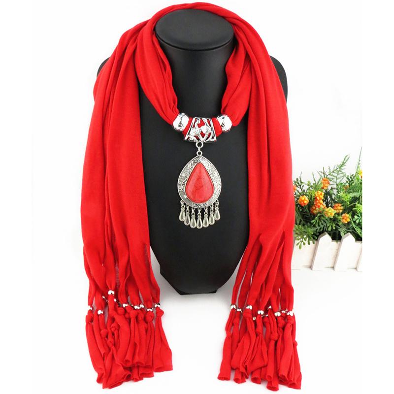 Elegant Polyester Scarf with Teardrop Pendant & Tassels – Women’s Stylish Solid Color Fashion Accessory