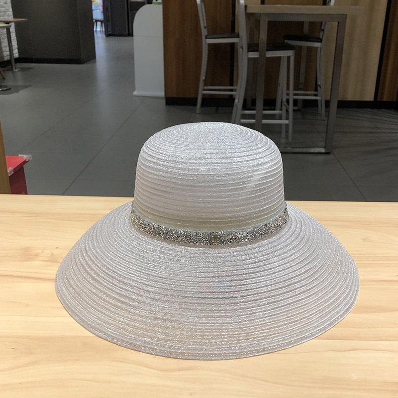 Large Brimmed Diamond Studded Beach Hat For Sun Protection And Shade, Summer Outings, Hollowed Out Versatile Trendy Sun Hat
