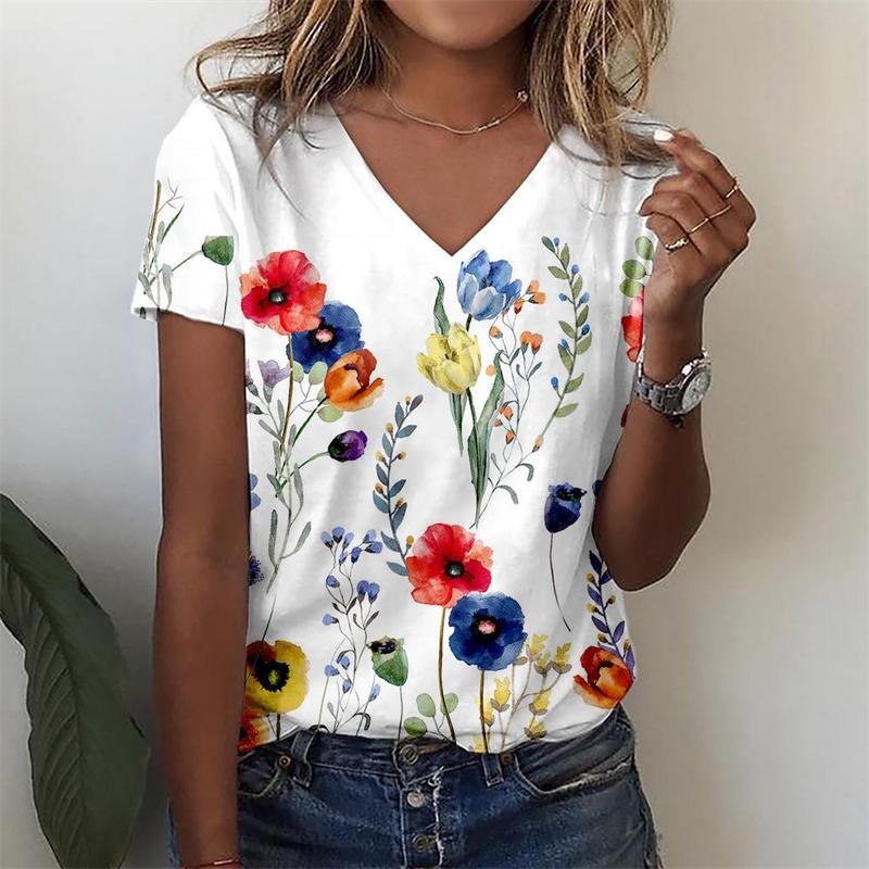 

Summer women s T-shirt 3D butterfly print short sleeved V-neck T-shirt plus size women s girls clothing T-shirt street wear 5XL