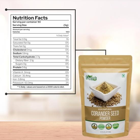 Organic Zing Coriander (Cilantro) Powder (Coriandrum Sativum) for Curries, Pickles | 100% Raw | Vegan | Preservative Free (227g) Resealable Pack