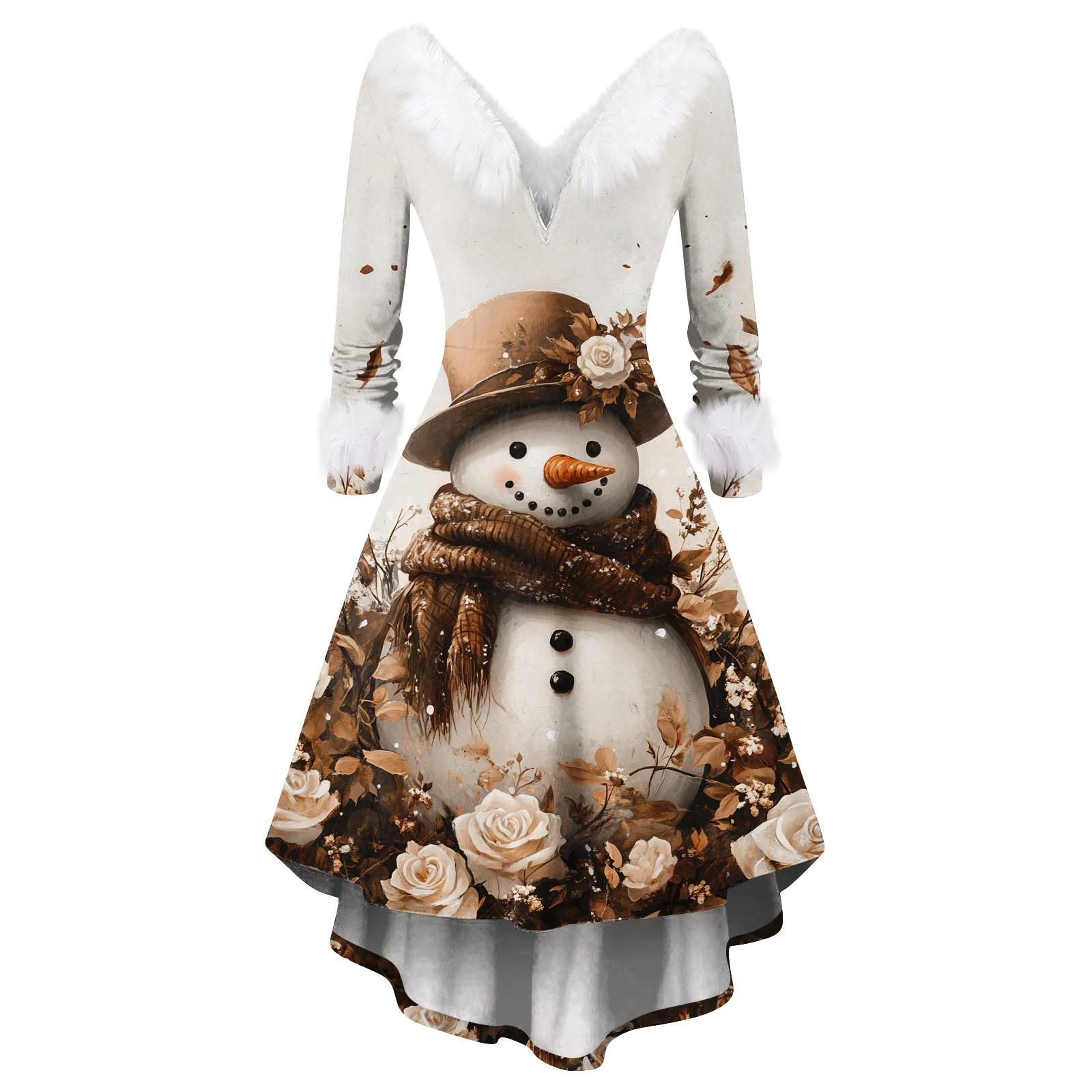 

Женские модные повседневные облегающие платья с V-образным вырезом и рождественским принтом для вечеринок с длинным рукавом, повседневные платья XXL