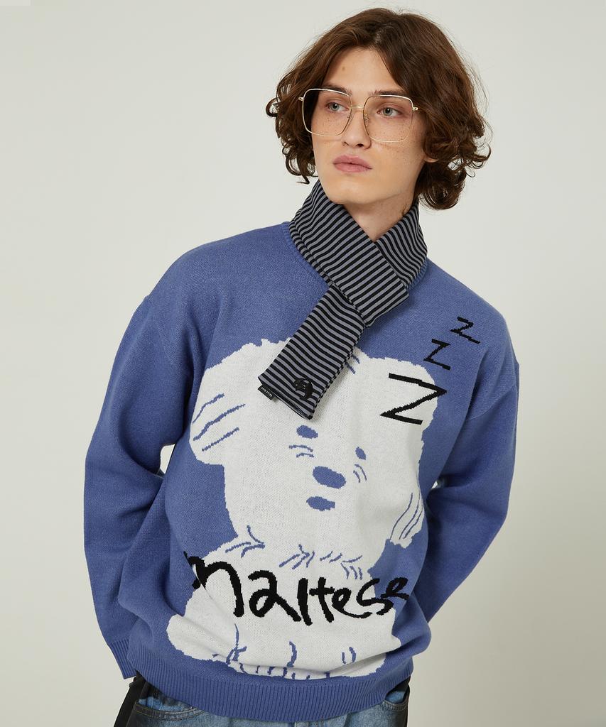 WAIKEI Sleeping Maltese Graphic Knit Blue