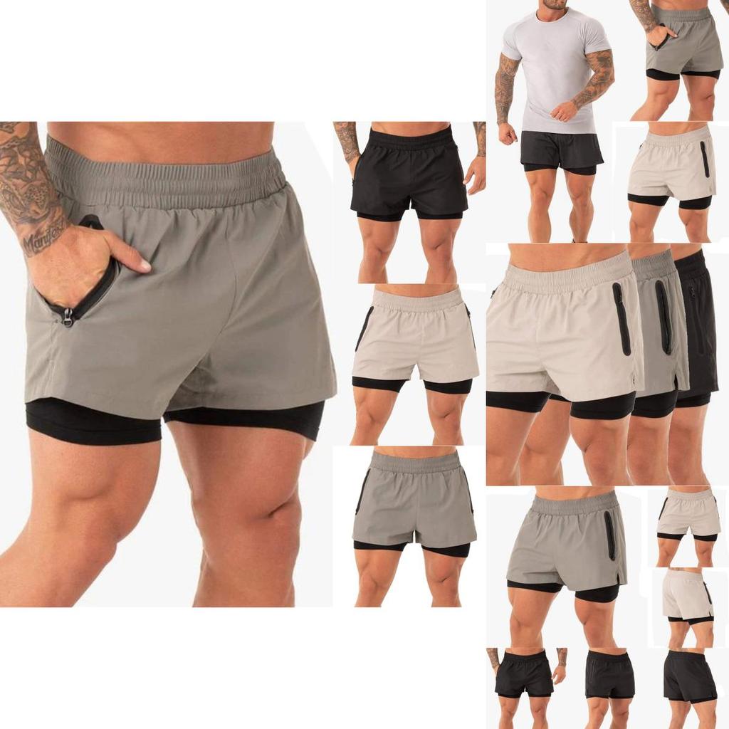 Men's Gym Sports Training Shorts With Breathable Mesh And Zippered Pockets