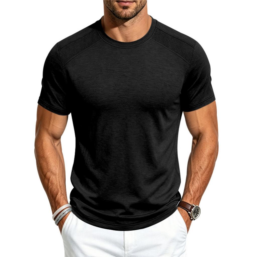 Men's Quick Dry Short Sleeve T-Shirt Athletic Round Neck Cotton Linen Breathable for Gym Running Training